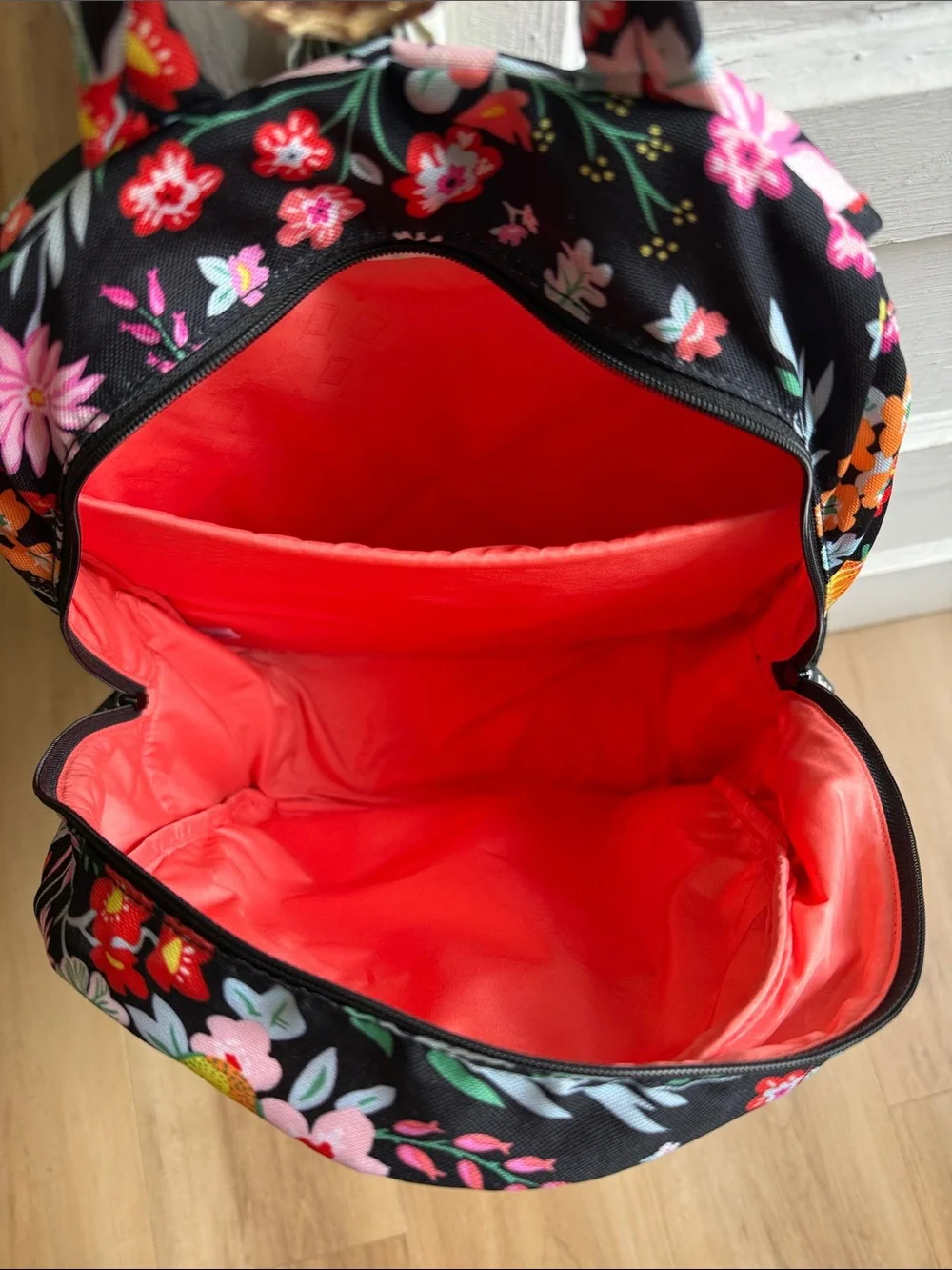 Vera Bradley Black Floral Print Backpack with Multicolor Blooms